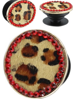 Leopard Hide/ Red Phone Grip Holder/Stand