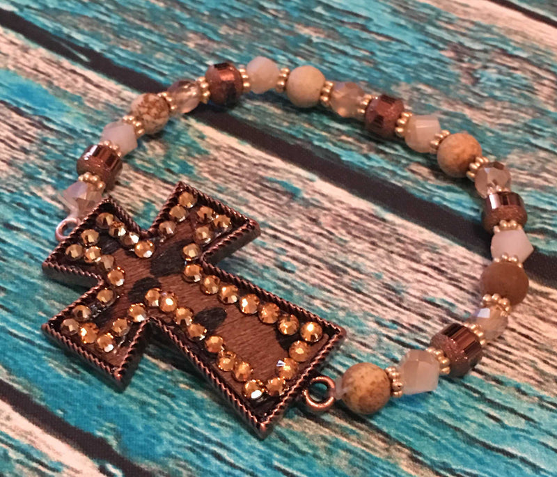 Beaded Leopard Cross Bracelet from Outlaws and Angels Boutique