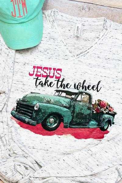 Jesus Take The Wheel Unisex V-Neck Tee