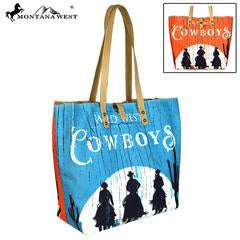 Montana West Wild West Collection Dual Sided Print Canvas Fabric Tote